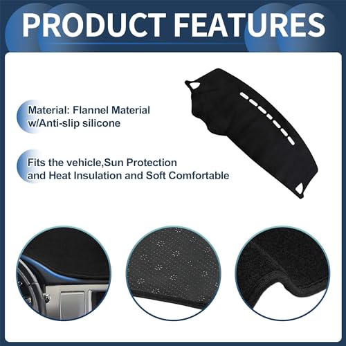 Dash Cover, Center Console Non-Slip Dashboard Carpet Mat for Mitsubishi Lancer EX 2008-2017 Flannel Black,1Pc