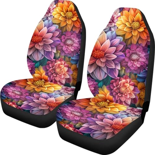 INSTANTARTS Dahlia Mexico National Flower Car Seat Covers Full Set of 2 Vehicle Protector Front Seats Covers Stretchy Washable Car Accessories Seat Cover - color: Dahlia Mexico National Flower