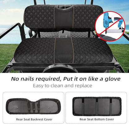 1680D Oxford Cloth Golf Cart Rear Seat Cover Universal for Club Car DS Precedent EZGO RXV TXT Yamaha G16 G29 Drive Aftermarket Back Seat Kit, No Stapler Required