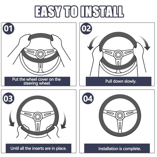 Wuyaoyao Fuzzy Car Steering Wheel Cover, 15'' Soft Auto Steering Wheel Protector for Warm Winter, Elastic Anti-Slip Fluffy Wheel Covers, Universal Car Accessories for Women and Men (Gray)