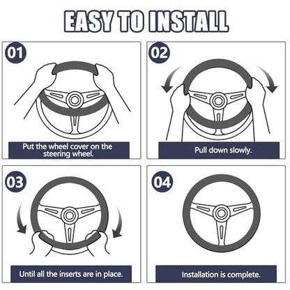 Wuyaoyao Fuzzy Car Steering Wheel Cover, 15'' Soft Auto Steering Wheel Protector for Warm Winter, Elastic Anti-Slip Fluffy Wheel Covers, Universal Car Accessories for Women and Men (Gray)