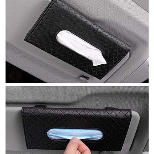 Car Tissue Refill Holder, Tissue Holder for Car, Black PU Leather Car Sun Visor Tissue Paper Storage Box Holder Cases, Hanging Tissue Clip, Car Napkin Holder - color: Black