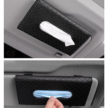 Car Tissue Refill Holder, Tissue Holder for Car, Black PU Leather Car Sun Visor Tissue Paper Storage Box Holder Cases, Hanging Tissue Clip, Car Napkin Holder - color: Black