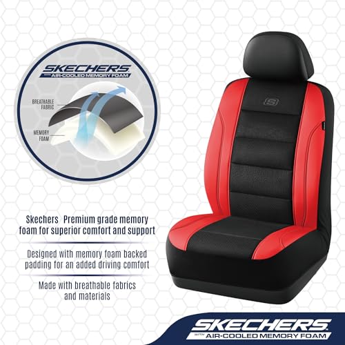 Skechers Seat Covers, Air-Cooled Memory Foam Car Seat Covers Front Seats, Airbag Compatible,Universal Fit for Most Cars, SUVs, Vans and Trucks,Red - color: Black/Red, size: Two Front