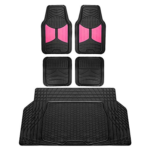 FH Group Monster Eye Full Set Rubber Floor Mats w. Trimmable Vinyl Trunk Liner/Cargo Mat Black- Fit Most Car, Truck, SUV, or Van (Pink/Black) F11313- F16403 - color: Pink /Black, size: Universal, style: Floor Mat + Cargo Mat Set