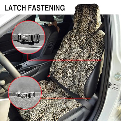 Universal Cloth Car Seat Covers Full Set with Buckle Fastening, Water-Resistant Fabric Auto Interior Protector – Fits Most Cars, SUVs, Trucks (Leopard) - style: leopard