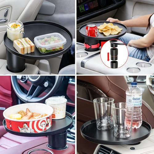 Car Tray 360° Rotating Cup Holder Table Organizer for Car Center Console Car Accessories Compatible with Most Vehicle - color: Black