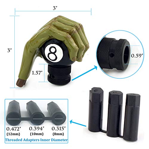 MT Gear Shifter Handle, Car Shift Stick Knob Green Devil Hand Griping Black Billiard Ball Style Fit Most Manual Automatic Transmissions
