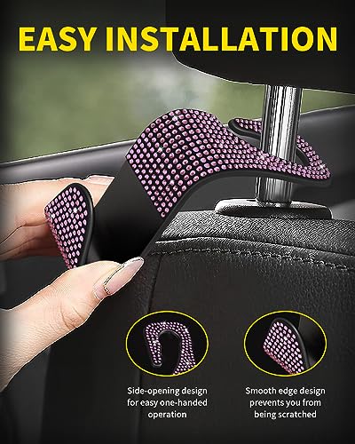 4 Pack Blink Diamond Car Seat Headrest Hooks Crystal Rhinestone Car Purse Holder Universal Interior Accessories for Handbags, Water Bottles, Coats, Umbrellas, Pink - color: Pink