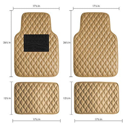 FH Group Luxury Universal Liners Full Set Beige PU Leather Diamond Design Floor Mats - Universal Fit Heavy Duty Non-Slip Floor Mats for Most Sedan, SUV, Truck - color: Beige