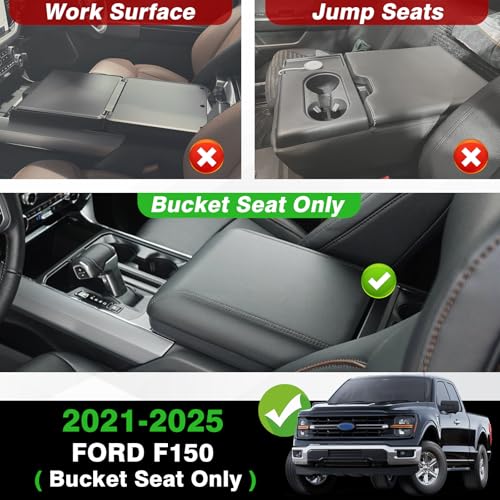 Center Console Armrest Cover Fit for Ford F150 2021-2025 2026 Accessories, Comfort Armrest Pad Console Lid Cushion Vegan Leather Regular Thick(Bucket Seat ONLY) - size: 2) 21-25 |F150| Bucket Seat, Regular