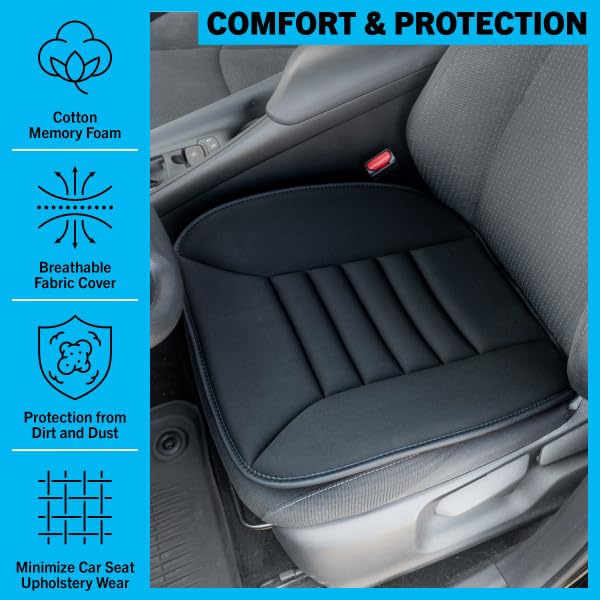 Car Seat Cushion - 1.2-Inch-Thick Memory Foam Seat Pad with Plastic Anchors and Non-Slip Bottom for Auto, Office Chair, or Home by Stalwart (Black)