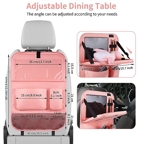 Car Backseat Organizer with Tablet Holder-2 Pcs,6 Storage Pockets Car Storage Organizer with Foldable Food Tray,Protectors Kick Mats Travel Accessories-Pink - color: Champagne Pink, size: 2 Pack with Food Tray