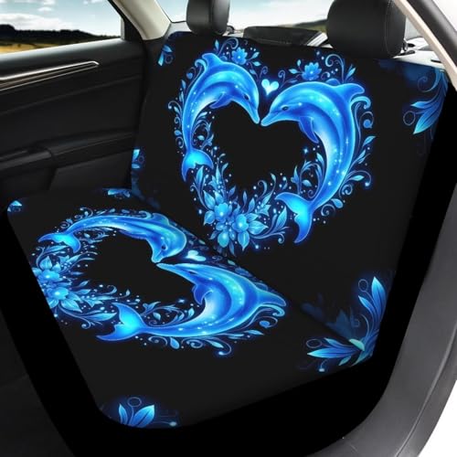 Blue Dolphin Car Seat Covers Full Set of 4 Pcs Neon Dolphin Car Accessories for Women Men Auto Front Rear Seat Breathable Bucket Seat Cover Automotive Cushion Pads Universal Fit - color: Blue Neon Dolphin