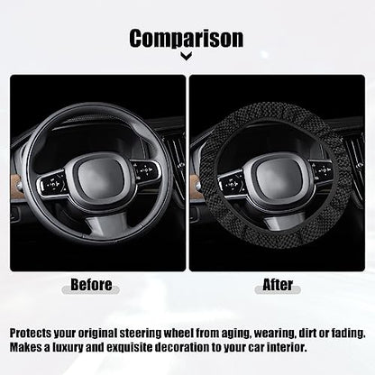 X AUTOHAUX Steering Wheel Cover Universal Elastic Stretch Antislip Breathable Microfiber Ice Silk Interior Trim Wheel Protector for Car Truck SUV Black - color: Black