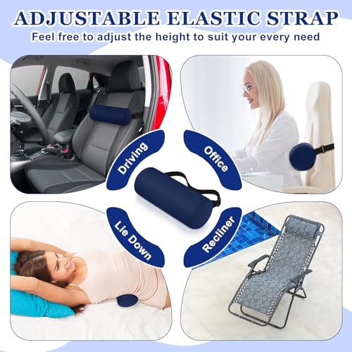 2 Pcs Lumbar Roll Support Pillow Low Back Lumbar Support Office Seat Cushion with Adjustable Strap and Washable Cover for Travel Gaming Chair Car Seat Pain Relief(Blue) - color: Blue