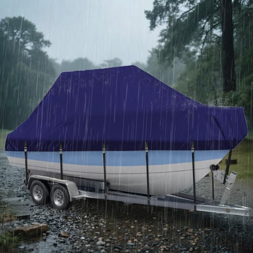 Marine Grade Waterproof Center Console Boat Cover with T Top Roof, Tear Resistant Trailerable Storage Covers, All-Weather Protection T-Top Boat Cover 24-26 ft, Beam Width Up to 106", Navy - color: Navy, size: 24‘-26' Long (Beam Width Up to 112")