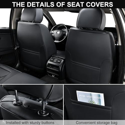 TIEHESYT Car Seat Covers Full Set, Breathable Leather Automotive Front and Rear Seat Covers, Car Seat Protectors Full Set, Compatible with Most Vehicles, SUV (Elegant Black, Front Pair and Rear) - color: Elegant Black, size: Front Pair and Rear Headrestle