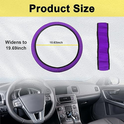 Kewucn Car Elastic Stretch Steering Wheel Cover, Soft Microfiber Breathable Ice Silk, Universal 15 Inch Anti-Slip Auto Steering Wheel Protector, Fit Car, SUV, Van, Sedan, Truck (Purple) - size: Purple