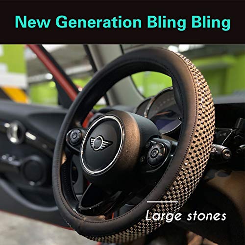 Bling Bling Comfy Steering Wheel Cover with Jumbo Crystal Rhinestones, Anti-Slip Diamond Leather, Universal 15 Inch (Black) - color: 5.Black, size: Medium(Standard) Size[14 1/2''-15'']