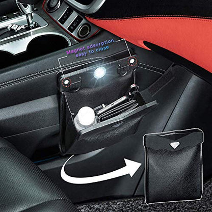 Smart LED Car Trash Can Waterproof Garbage Bag Passenger Side Artificial Leather Storage Pocket Leak Proof Reusable Traveling Portable Offices Toilet Garbage Cans Back Seat Hanging (Beige-1pack) - color: Beige