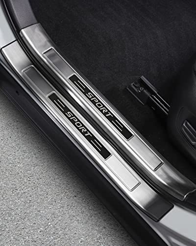 for Toyota RAV4 2025 2024 2023 2022 2021 2020 2019 Lower Door Sill Scuff Plate Guard, Premium Stainless Steel Inside Door Protector Trim Accessories Interior Door Entry Guard Plate Sticker- Silver - color: silver, size: outer