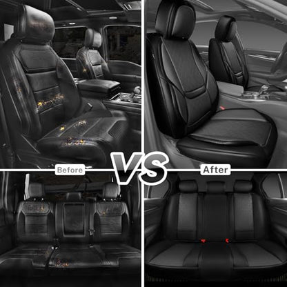 CAR PASS Nappa Leather Car Seat Covers 5 Seat, Luxury Lumbar Support Seat Cover Full Set, Waterproof Breathable Durable All Coverage Leatherette Seat Covers for SUVs,Pickups,Trucks,Vehicles (Gray) - color: Black and Gray