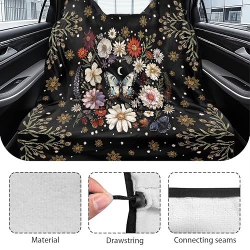 Butterfly Daisy Moon Flower Print Back Seat Cover for Car Trucks Van SUV, Waterproof Rear Bench Towel Seat Covers for Dogs Kids, Anti-Slip Automotive Backseat Protector - color: Butterfly Daisy Moon Flower