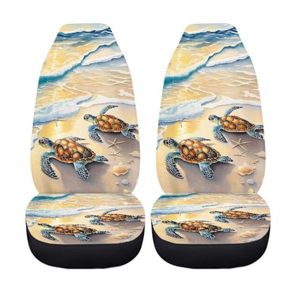 Beach Turtle Starfish Shell Print Car Seat Covers, 2 Pieces Washable Auto Seats Protectors Anti-Scratch Front Seat Cushions Car Interior Accessories Universal Fit Most Vehicles - color: Beach Turtle Starfish Shell