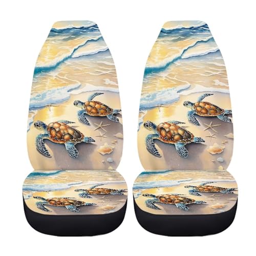 Beach Turtle Starfish Shell Print Car Seat Covers, 2 Pieces Washable Auto Seats Protectors Anti-Scratch Front Seat Cushions Car Interior Accessories Universal Fit Most Vehicles - color: Beach Turtle Starfish Shell
