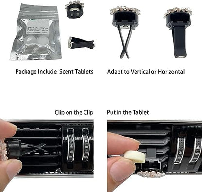ORIESSE 4pcs Cute Daisy Flowers Car Air Freshener Vent Clips,Girly Flowers Car Accessories for Women,4 Sizes Sparkle Black Silver Flower Car Vent Clips,Refillable Clips On Car Diffuser