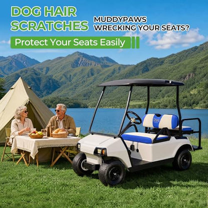 10L0L Golf Cart Seat Covers, Super Comfort Cooler Than Vinyl Seat Cover, Front and Rear Seat Cover for Yamaha EZGO Club Car, No Drilling Breathable Mesh Bench Seat Blanket, Machine Washable - color: Beige + Blue, style: Front Seat - For EZGO TXT & RXV & C