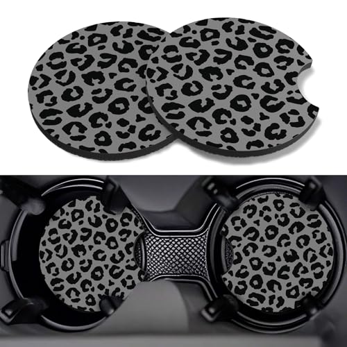 Car Cup Coasters,2 Pack Car Coaster,2.75inch Anti Slip and Absorbent Cars Coasters for Cup Holders,Neopren Accessories for Women,Cute Decor for Women (Grey Snow Leopard) - color: Grey Snow Leopard