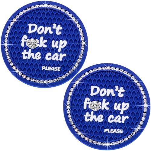 2PCS Bling Crystal Rhinestone Cup Holder Coaster – 2.75 Inch Anti-Slip Auto Insert Cup Coaster – Sparkling Interior Decor Accessories for Cars & Vehicles (Blue & White) - color: Alphabet Blue & White, size: 2 pcs