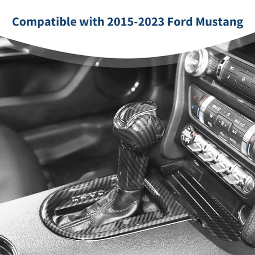 for Mustang Gear Shift Knob Cover Trim Compatible with 2015-2023 Ford Mustang Carbon Fiber Interior Accessories 3pcs