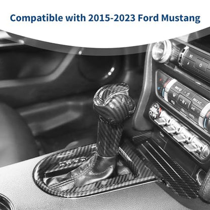 for Mustang Gear Shift Knob Cover Trim Compatible with 2015-2023 Ford Mustang Carbon Fiber Interior Accessories 3pcs