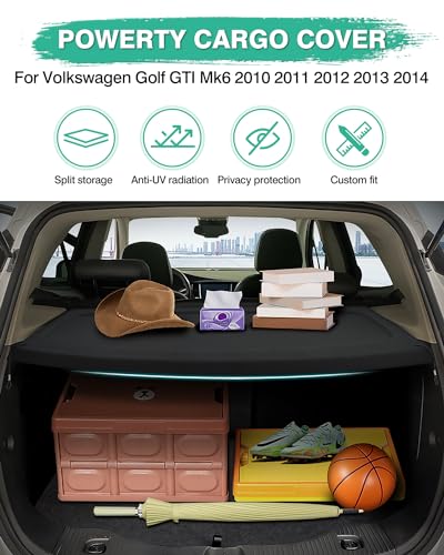 Powerty Cargo Cover for Volkswagen Golf GTI Mk6 2010 2011 2012 2013 2014 Trunk Cover Retractable Trunk Shielding Shade Accessories for VW Golf 6 Cargo Luggage Cover No Gap - size: 8) VW Golf GTI MK6 | 2010-2014