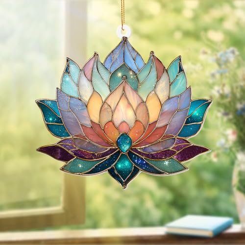 Lotus Stained Glass Acrylic Ornament – Colorful Lotus Flower Suncatcher for Windows, Christmas 2026 Ornament, Holiday & Spiritual Home Décor, Unique Handmade Gift(Sun-24) - color: Sun-24