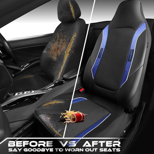 CAR PASS Sporty High Back 3D Oxford Waterproof Car Seat Cover Two Front, Universal Carbon Fiber Leather Bucket Seat Cover All Weather, Airbag Compatible Fit Sports Car SUV Sedan Truck Black Blue - color: Black and Blue