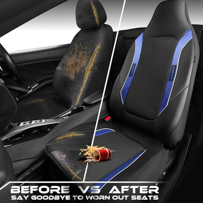 CAR PASS Sporty High Back 3D Oxford Waterproof Car Seat Cover Two Front, Universal Carbon Fiber Leather Bucket Seat Cover All Weather, Airbag Compatible Fit Sports Car SUV Sedan Truck Black Blue - color: Black and Blue