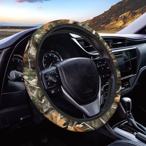 15 Inches Car Steering Wheel Cover Camo Steering Wheel Protective with Elastic Edge Replacement Auto Interior Accessories for All Season Gift for Friends - color: A Camo Hunting Branch