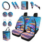Forchrinse 15Pcs Hawaiian Sea Turtle Car Seat Cover Set with Steering Wheel Cover Armrest Shoulder Pads Handbrake Gear Cover Garbage Can Universal Women Auto Interior Accessories - color: Hawaiian Sea Turtle