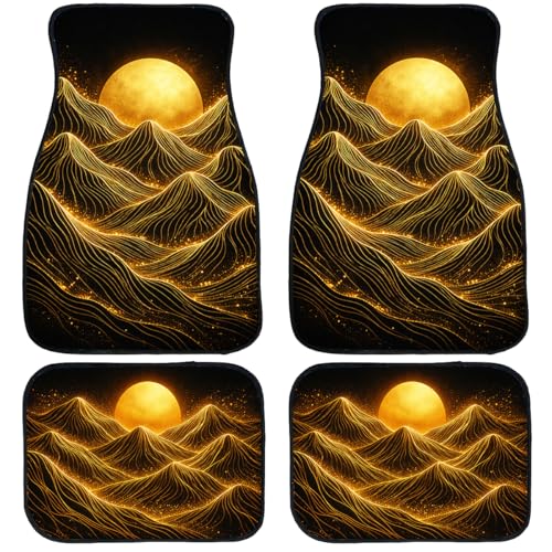 Sun Mountain Car Floor Mats Set of 4 Black Gold Abstract Line Landscape Carpet Front Rear Carpets Mat Decorative Car Floor Carpets Non-Slip Auto Car Accessories Universal Fit for Car SUV Truck Van - color: Sun Mountain