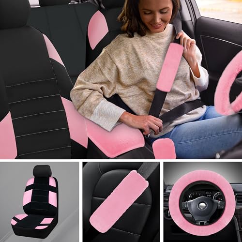 Car Seat Cover Full Set,Universal Breathable Car Seat Cove,Waterproof Floor Mats,Fit Sedans,Cars,Vans,SUV,Truck (Pink)