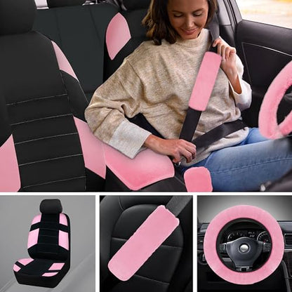 Car Seat Cover Full Set,Universal Breathable Car Seat Cove,Waterproof Floor Mats,Fit Sedans,Cars,Vans,SUV,Truck (Pink)