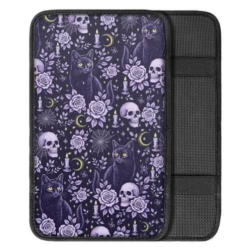 Purple Skull Rose Spiderweb Print Car Center Console Cover,Universal Car Armrest Cover,Easy to Install - color: Purple Skulls