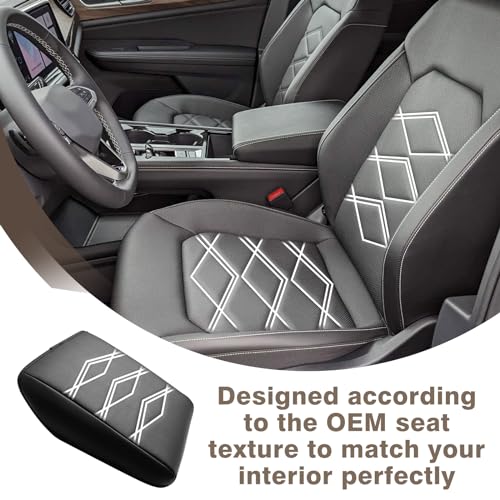 Center Console Armrest Cover Fit for Volkswagen Atlas & Cross Sport 2024-2026 Accessories, Comfort Armrest Pad Console Lid Cushion Vegan Leather Regular Thick (V1_Black) - size: 20) 24+ |Atlas| V1 Black, Regular