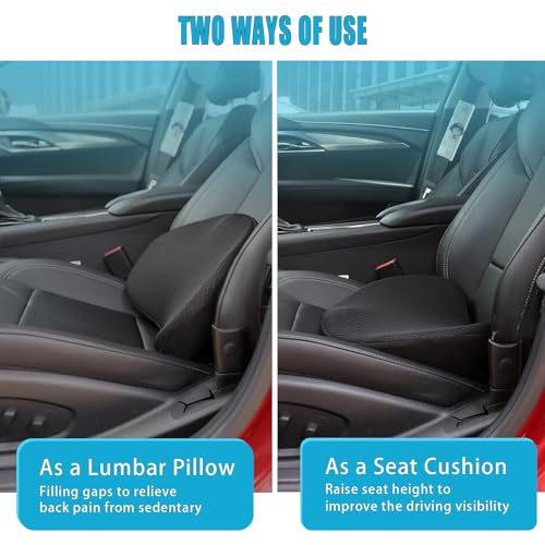 Car Seat Cushion for Driving - Comfort Memory Foam for Car Driver Seat- Back Support, Pain Relief - for Car Travel, Long Trips (Black)