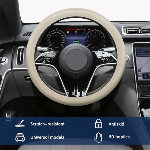Car Steering Wheel Cover, Silicone Car Steering Wheel Protective Cover, 33-40 CM Anti-Slip Soft Comfortable Steering Wheel Cover for Women Men, Universal Accessories Fit Cars Trucks SUVs (Beige) - color: Beige