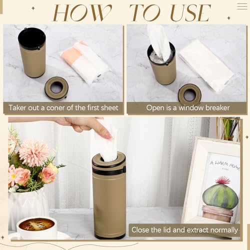 1 Pcs Car Tissues Cylinder Leather Round Container Car Tissues Holder with Tissue Paper with Window Breaker for Vehicle Bathroom Office(Beige) - color: Beige